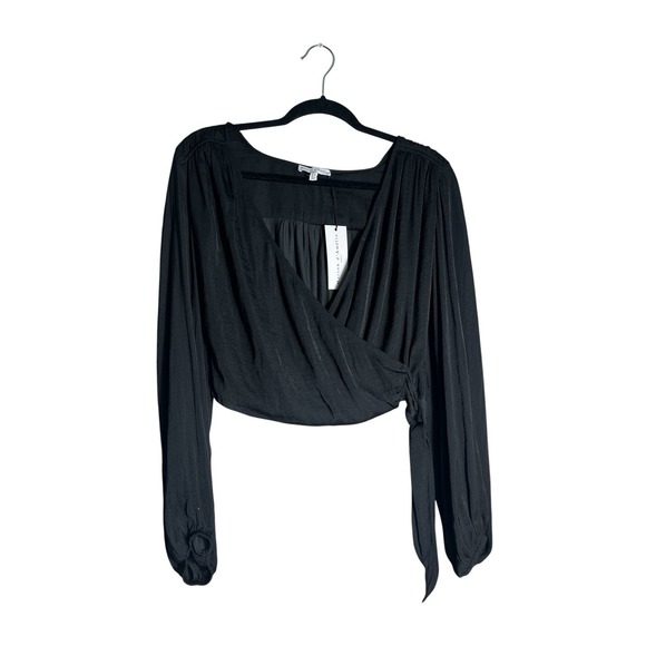 Maison D’Amelie Tops - Maison d'Amélie Black Wrap Crop Top‎ Womens S Long Sleeve NWT